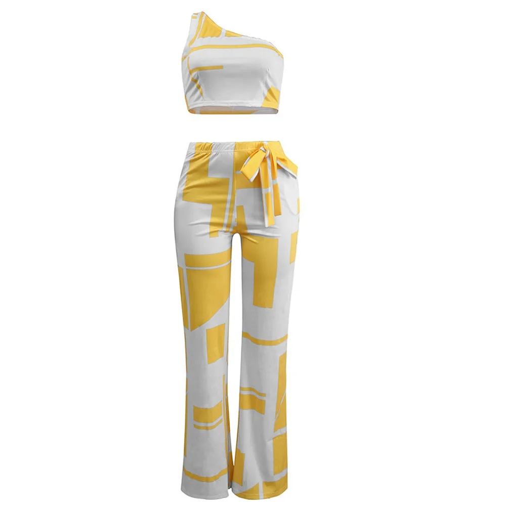 Tilapia slim new sexy girl club party sets one shoulder top long pants 2in1 fashion set sleeveless geometric women |