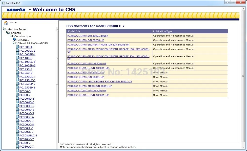 Комацу CSS строительные экскаваторы больших размеров|manual| |