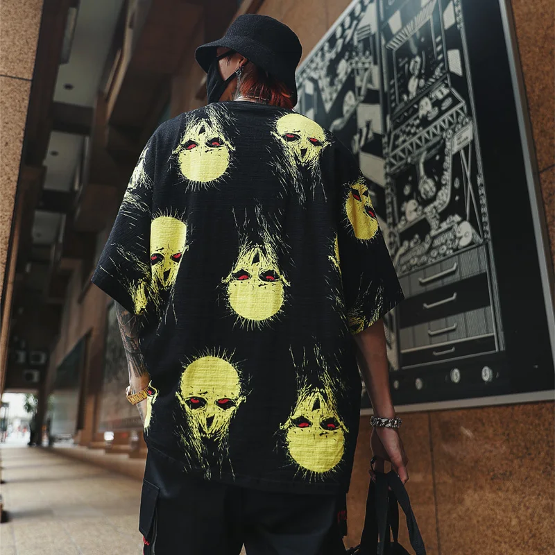 2019 летний тренд дизайн демон полная печать хип хоп короткий рукав рубашка плюс