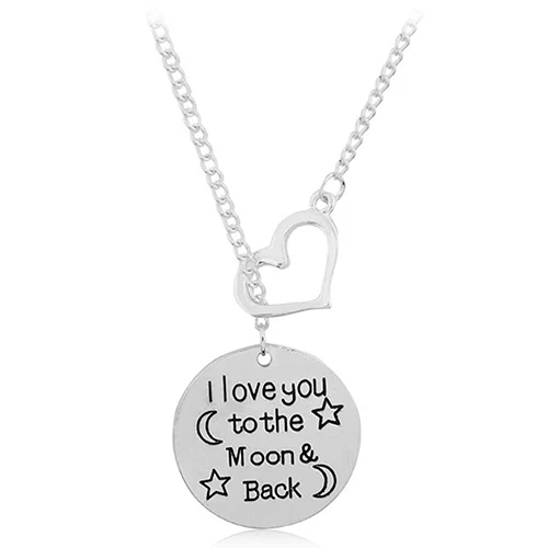 Мода Леди Я Люблю Тебя до Луны и Обратно Полые Сердце Любовь Кулон Ожерелье