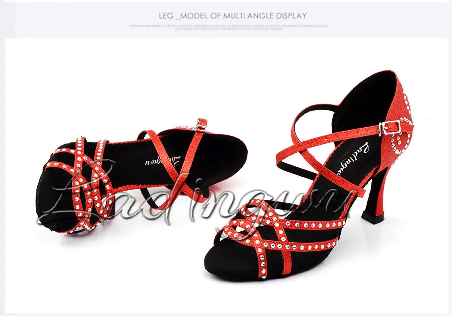 Ladingwu zapatos baile mujer latino красные туфли женские туфли для латинских танцев блестящие стразы Сальса Бальные Танцевальные Туфли каблуки 9 см
