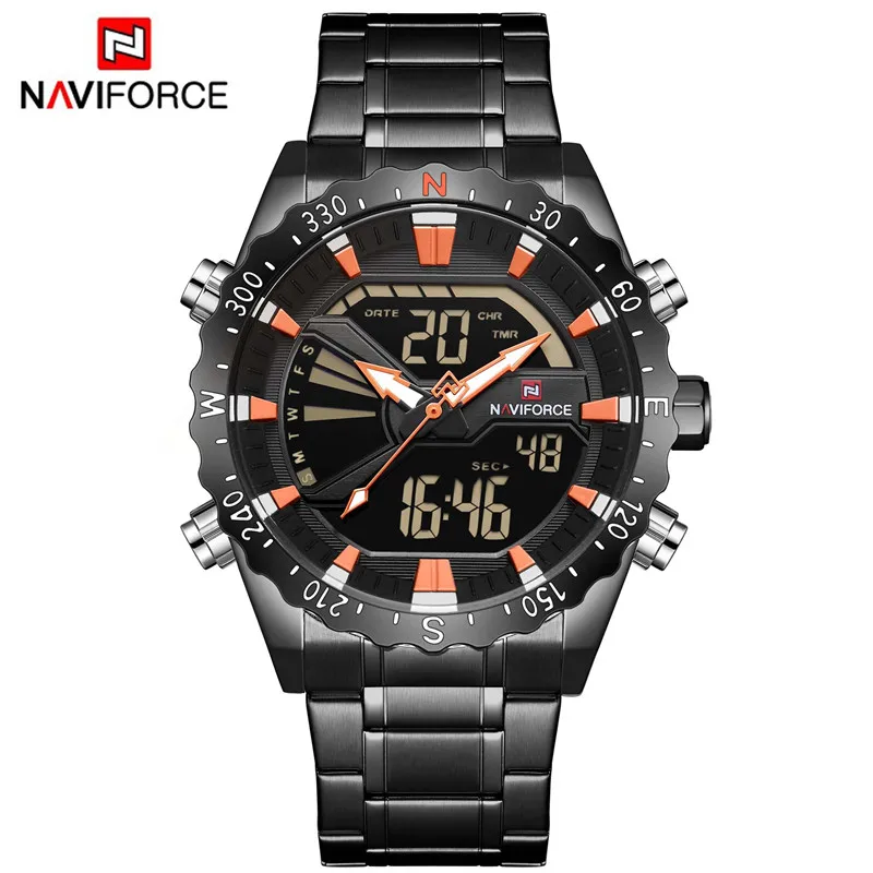 NA913602 without box Мужские часы NAVIFORCE, мужские военные спортивные часы, светодиодный Аналоговый Цифровой наручные часы, модные мужские кварцевые часы из нержавеющей стали 9136 - Цвет: NA913602 without box