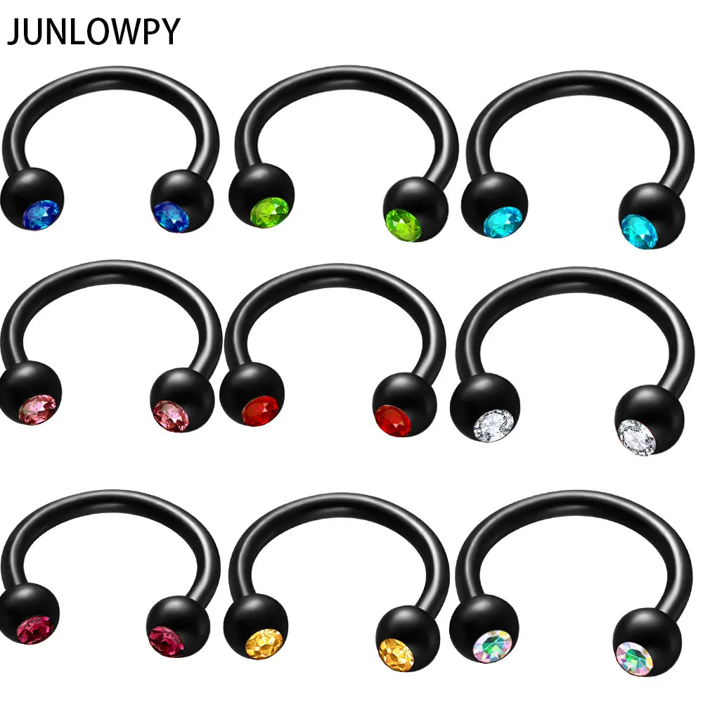 JUNLOWPY радужные серебряные черные золотые кольца для носа в форме подковы из