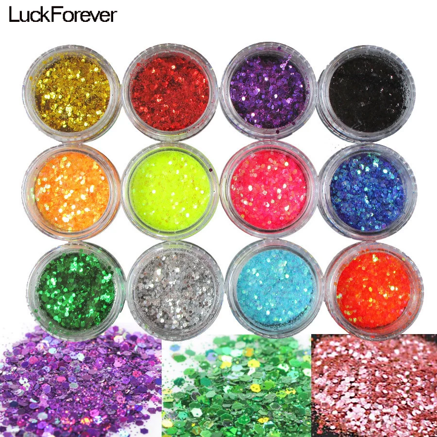 12 цветов художественные Блестки для ногтей украшения Гель-лак массивные