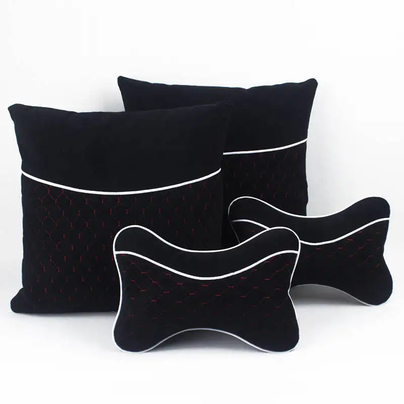 black 1set Подголовник автомобиля подушка для шеи плюшевые авто защита шеи Отдых подушки для сиденья талии поддерживает подушка памяти хлопок - Цвет: black 1set