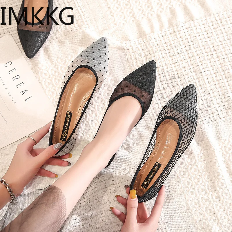 Женские балетки на плоской подошве милые женские с острым носком в горошек