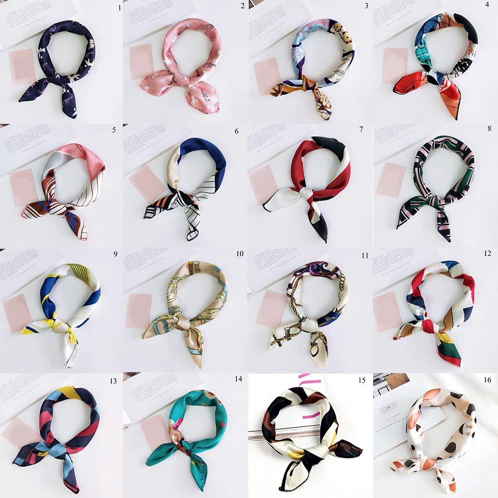 Модный Полосатый с цветочным принтом шелковый шарф небольшой площади Шелковый