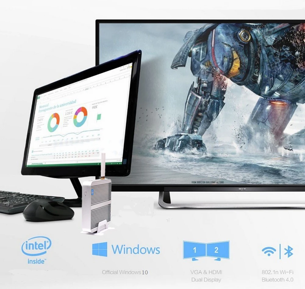 Причастником Broadwell PC Win10 безвентиляторный мини ПК Core i5 5250U 4K HTPC графика 6000 HDMI VGA 300M Wifi HTPC NUC компьютер