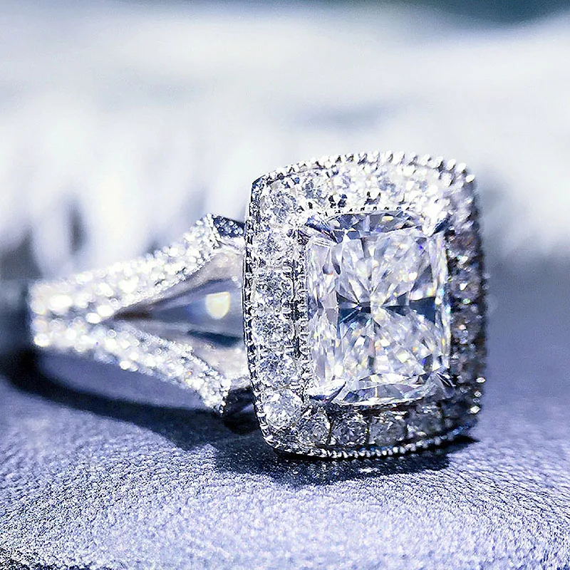 1ct 6mm Solid 18K White Gold DF Color Cushion Brilliant Cut Moissanite Halo Ring Lab Grown Diamond Engagment For Women | Украшения и