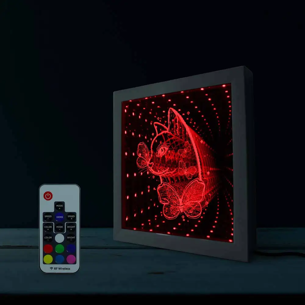 Кошка с бабочкой RGB светодиодный зеркальный каркас бесконечное пространство