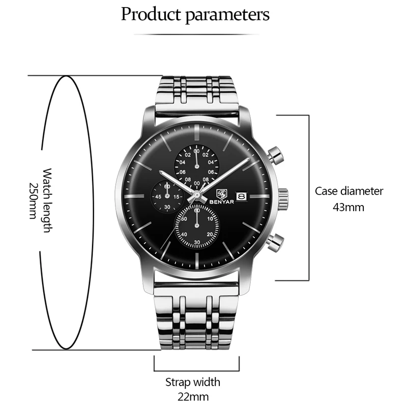 

BENYAR Men's Watches 2019 Top Brand Luxury Fashion Quartz Watch Chronograph Sport Watches Man Waterproof Watch Relogio Masculino