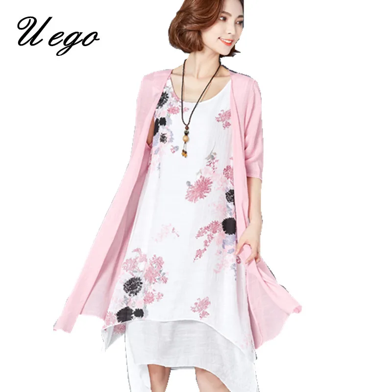 2021 новые модные мягкие из хлопка и льна комплект двух предметов платье с коротким