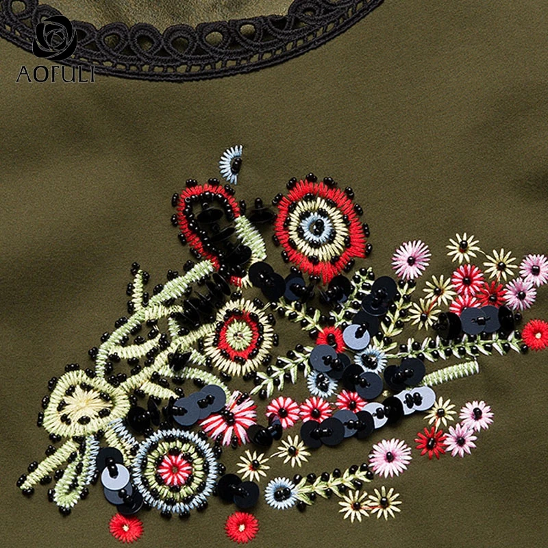 M/L/XL/2XL Красочные цветы вышивка А силуэта платья Beadings осень зима плюс размер