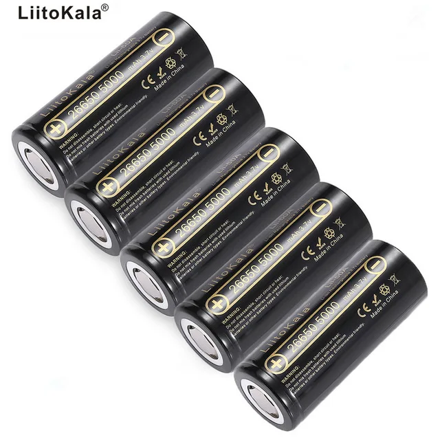 Аккумуляторная батарея LiitoKala для фонарика литий ионная аккумуляторная 26650 5000 мАч