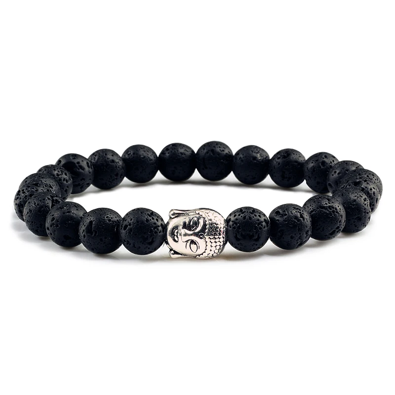 Charm Natural Volcanic Stone Bracelets Buddha Head Beaded Bracelet Men Women Weathering Bangles Couple Distance Jewelry | Украшения и