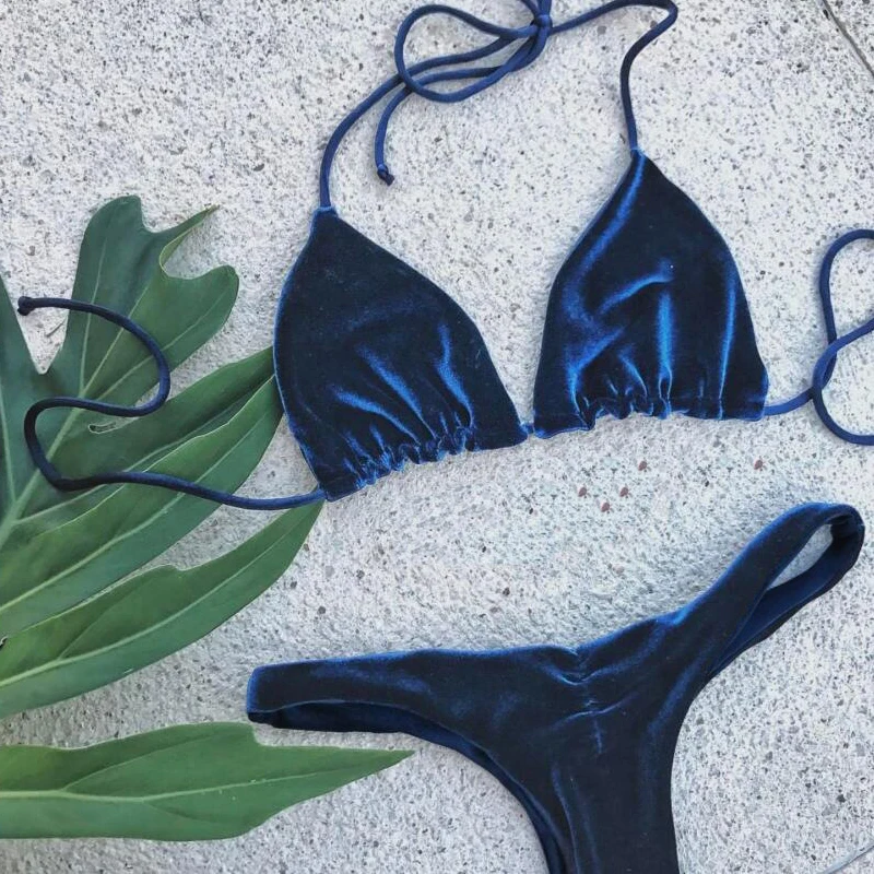 2017 Женский комплект бикини растягивающееся бархатное Бразильское Praia купальник