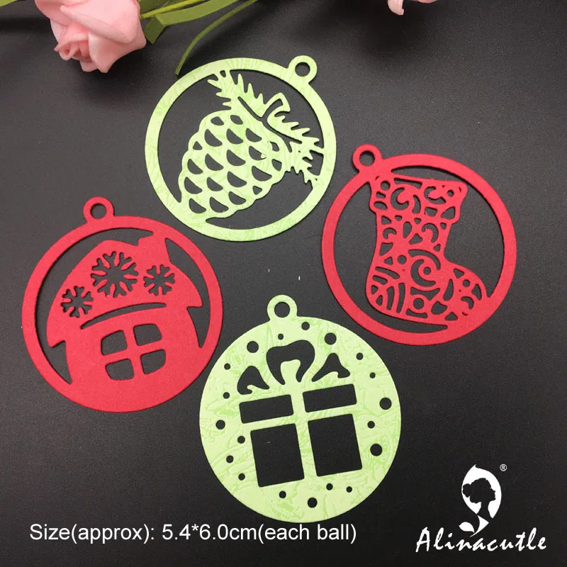 Штампованная металлическая вырубка 4 шт. рождественские шарики бирки Alinacraft