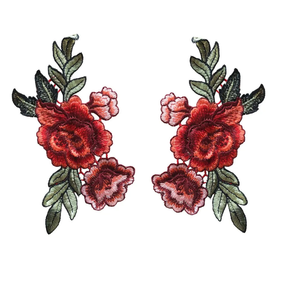 2PC DIY Flower Patches Big Stickers Clothing Embroidery Embroidered Roses Floral Collar Sew Patch Sticker Applique Badge