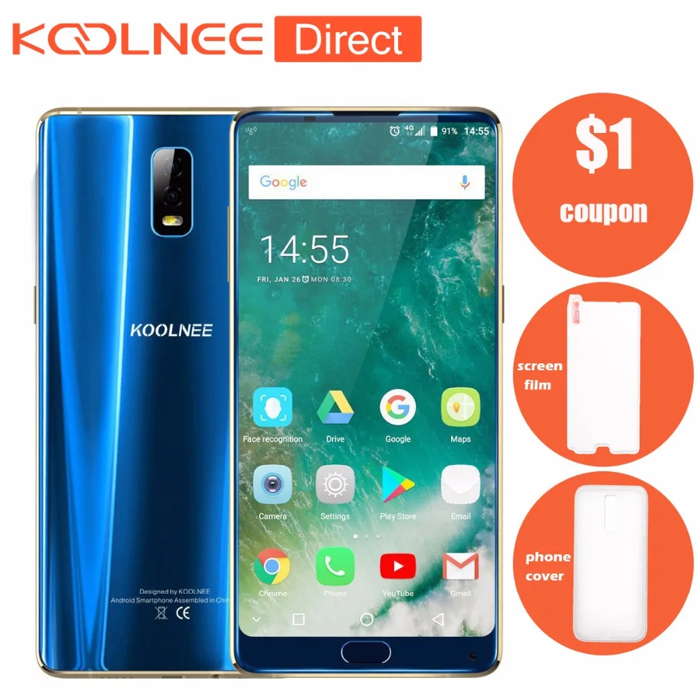 Koolnee K1 трио Android 7.1 глобальных версия смартфона MT6763 Восьмиядерный 6 ГБ Оперативная