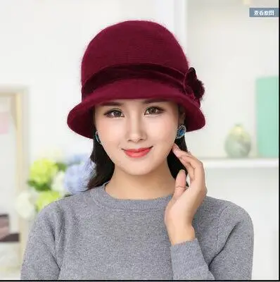 Only hat Зимняя женская вязаная Цветочная шапка Skullies, супер-мягкая шерсть, шапка из меха кролика, теплые шапки, женские Мешковатые Головные уборы - Цвет: Only hat