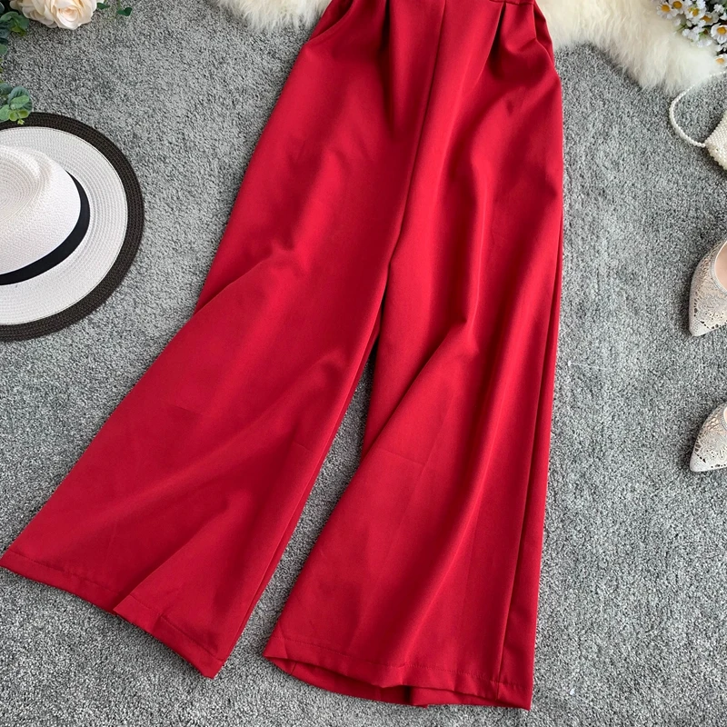 ALPHALMODA, летние новые женские комбинезоны, однобортные, без рукавов, женские облегающие комбинезоны, широкие, модные комбинезоны