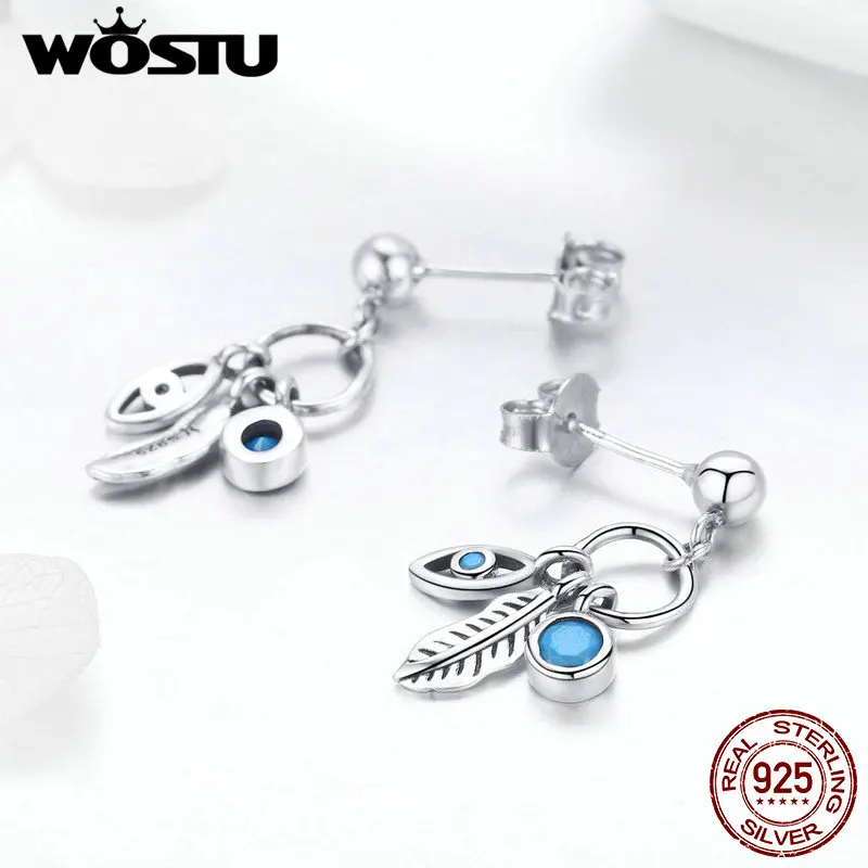 WOSTU подлинные 925 пробы серебряные богемные серьги-капли с перьями для женщин модные ювелирные изделия серебряные вечерние подарки CQE436