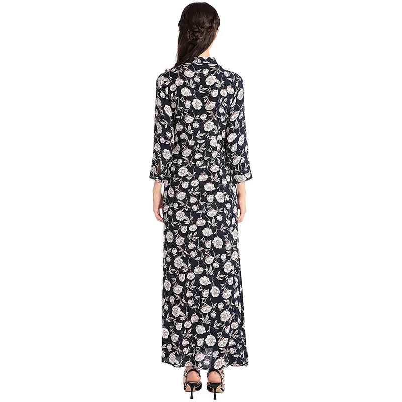 Vintage Print Muslim dress women middle east Maxi long Dress female Slim fit shirt dresses japan Malaysia elegant D510 | Тематическая
