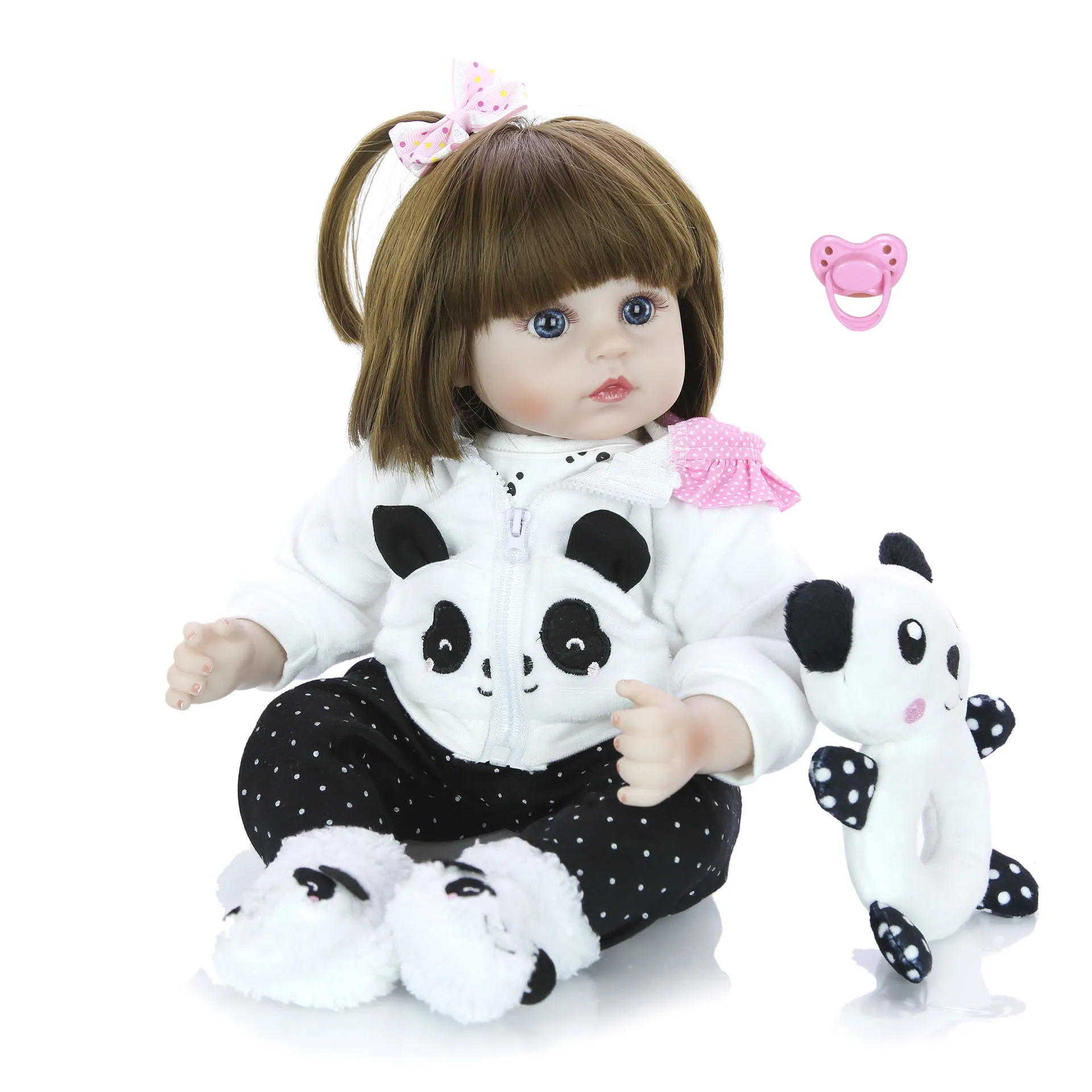Bebe baby reborn dolls длинные черные волосы для девочек силиконовые руки и ноги 47 см