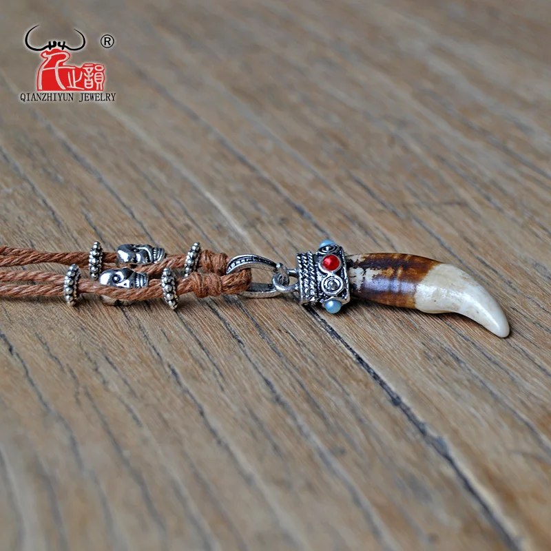 Мужской кулон в форме кости, тибетский серебряный Амулет, клыки, натуральный настоящий зуб, винтажное ожерелье в этническом стиле, подарок на удачу