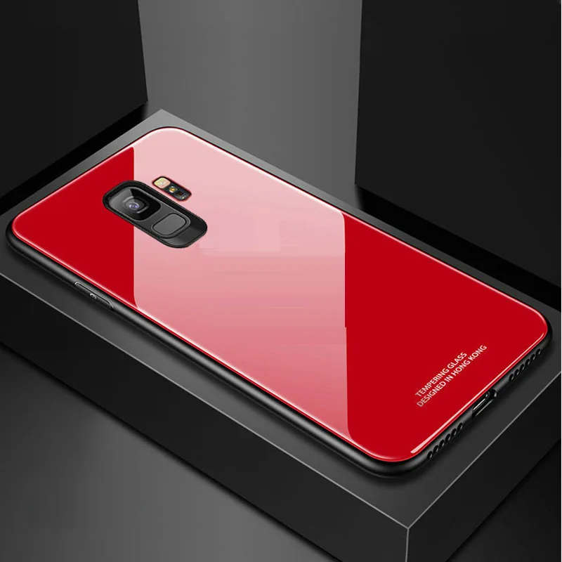 red Yuetuo роскошный зеркальный чехол из стекла для samsung galaxy s9 plus s9plus силиконовый Жесткий чехол для телефона - Цвет: red