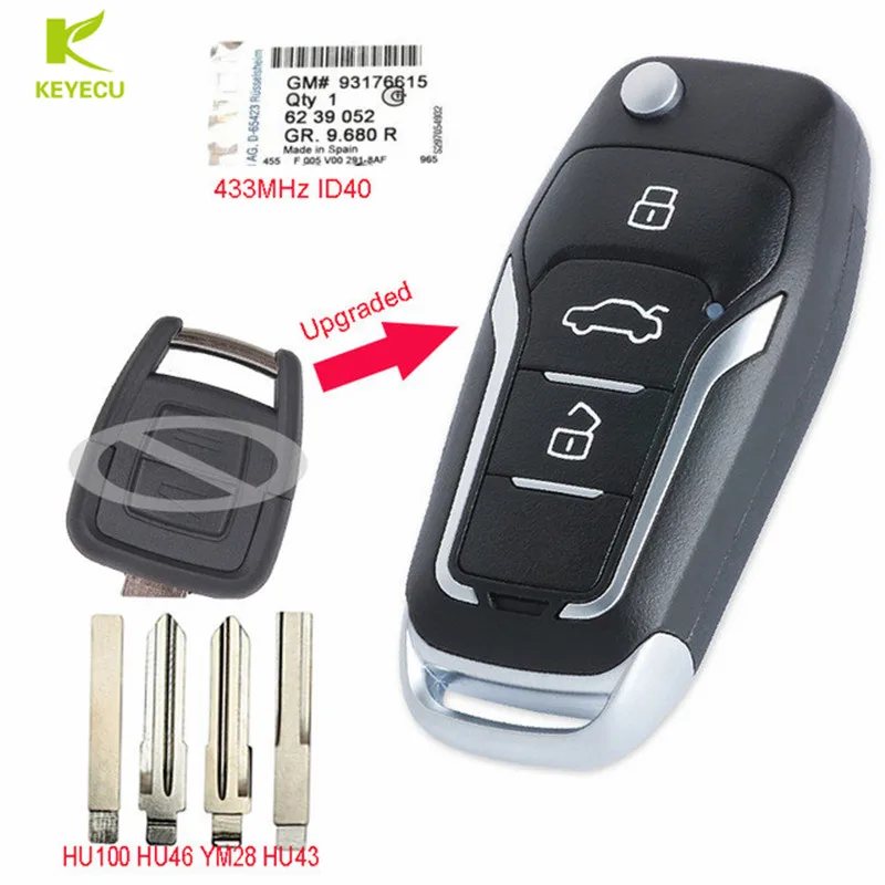 Обновленная флип система KEYECU 2 кнопки 433 МГц ID40 для Opel Astra G 1998 2004 / Zafira B 1999 без