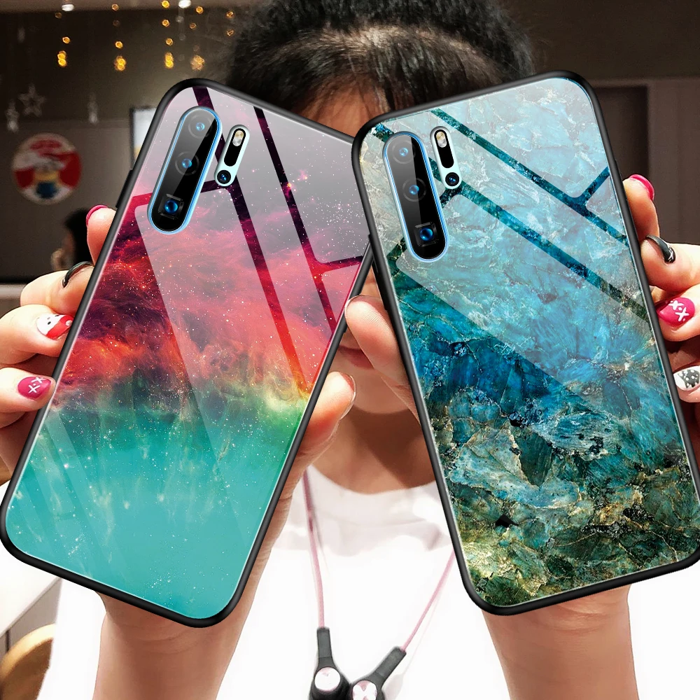 Цветной градиентный чехол из закаленного стекла для телефона Huawei P20 Pro Lite Nova 3E 4E P30