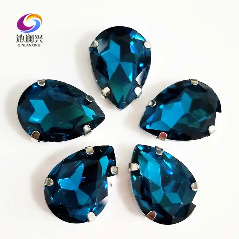 

Peacock blue DR shape High quality Glass Crystal flatback sew on claw rhinestones,Diy Clothing accessories SWS13