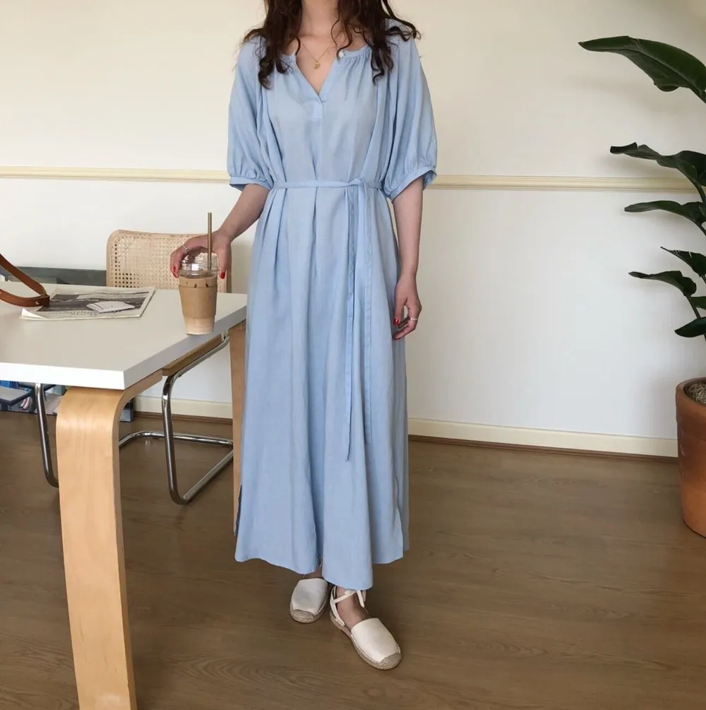 Женское летнее Зеленое Длинное прямое платье с v-образным вырезом, Maix Vestidos с поясом, винтажное свободное платье размера плюс, Femme Sukienki, сарафан