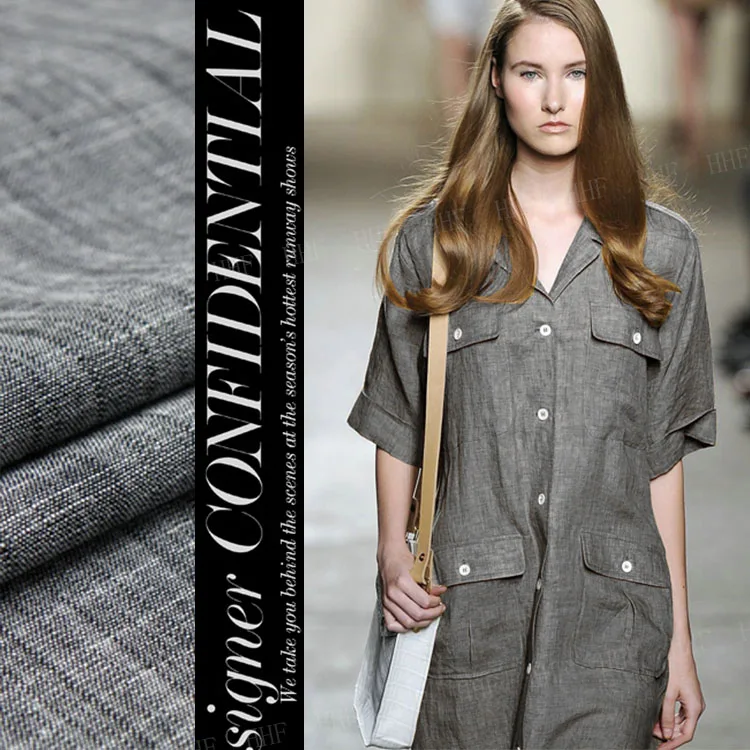 Элегантное черно серое плетеное тонкое льняное китайское платье из хлопка и льна