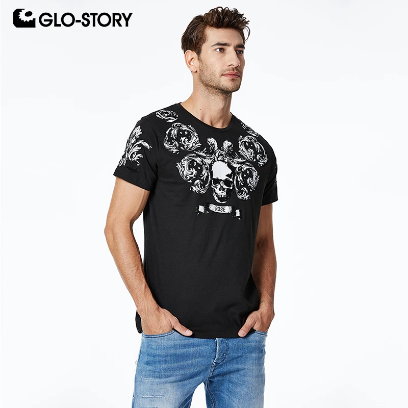 GLO-STORY мужские футболки с коротким рукавом в стиле черепа уличная одежда Модные