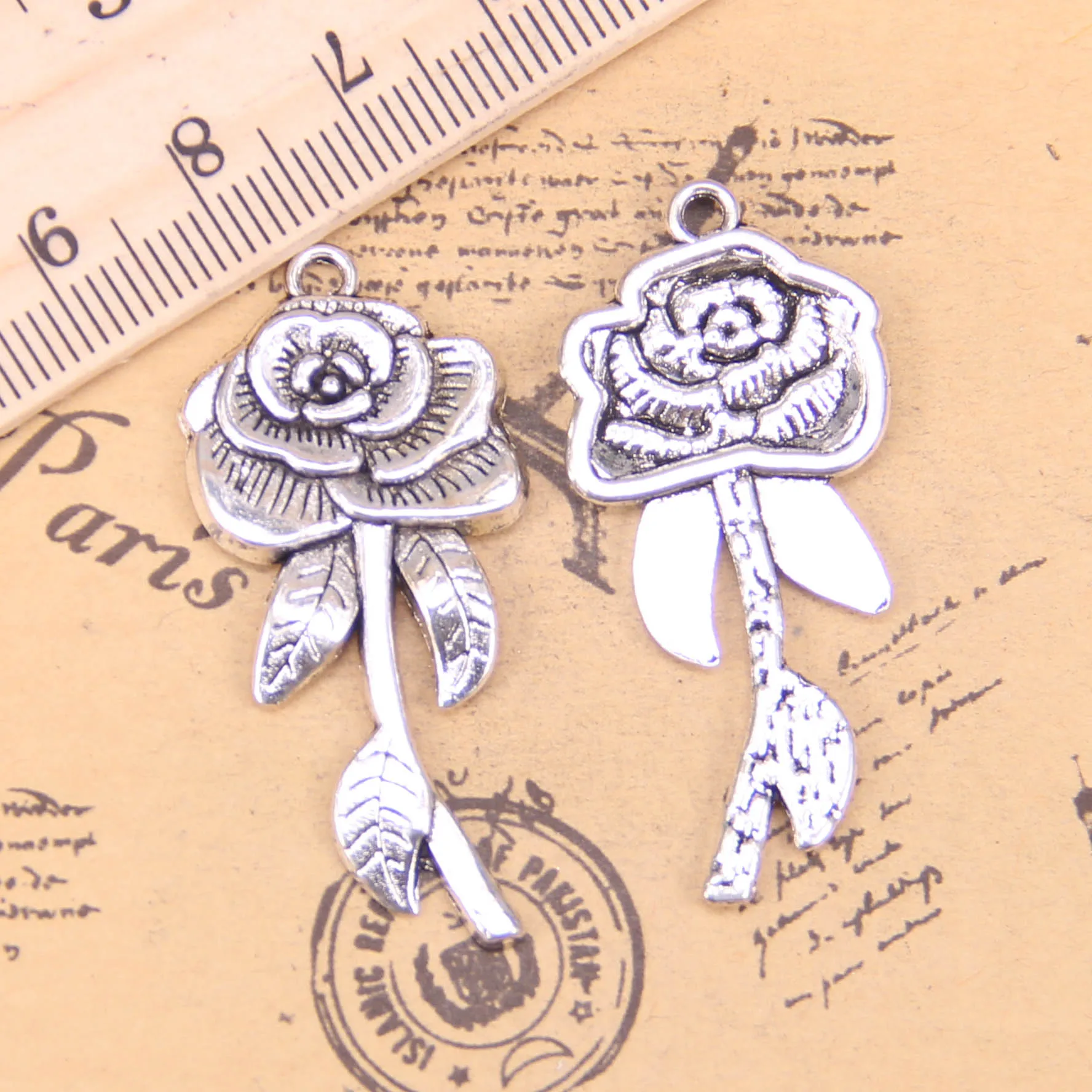 30 шт ювелирные подвески розы 42x19 мм Античные с серебристым покрытием Подвески Ювелирных изделий DIY тибетское серебро ручной работы ювелирные изделия