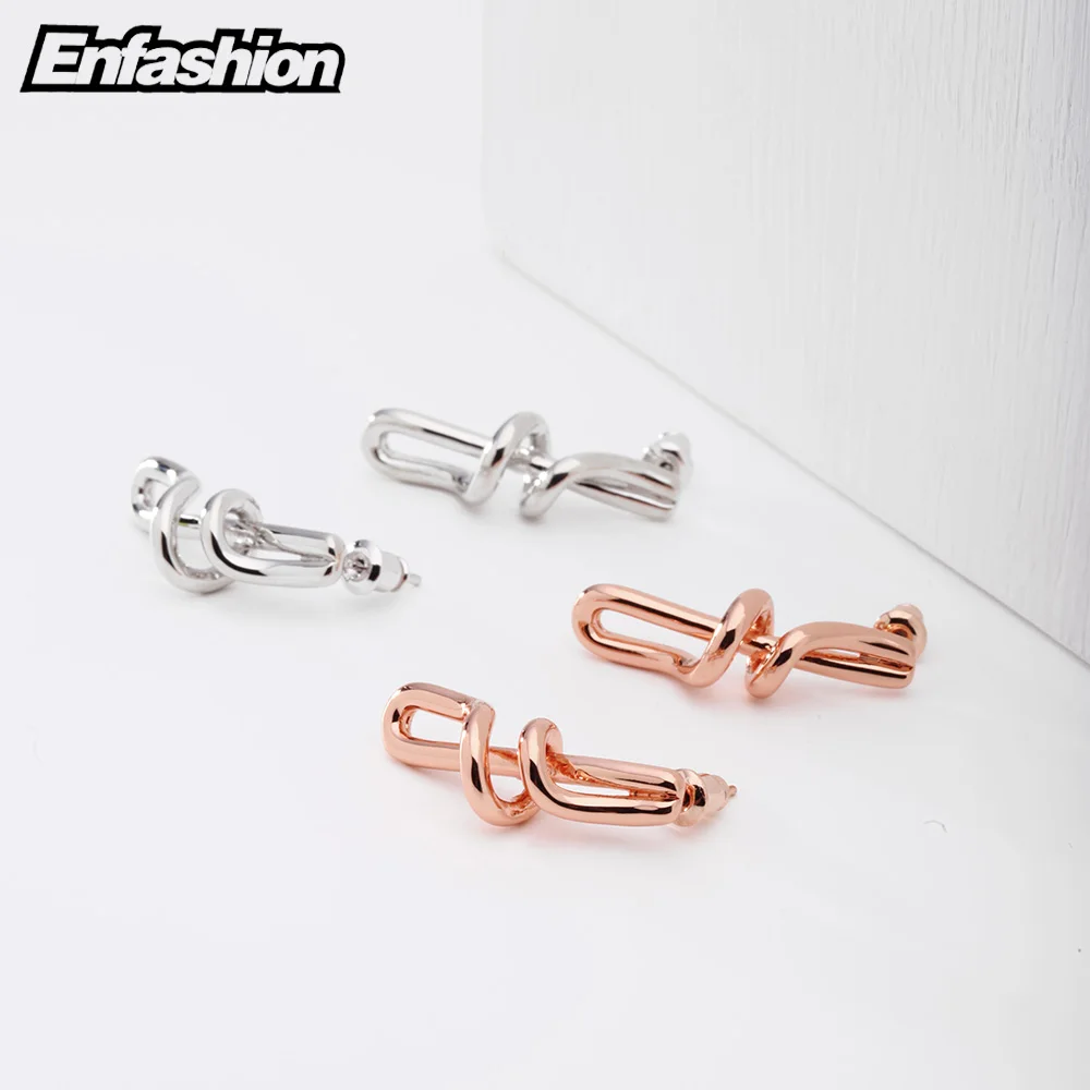 Серьги-гвоздики Enfashion с узлом золотые для ушей аксессуары женщин модные