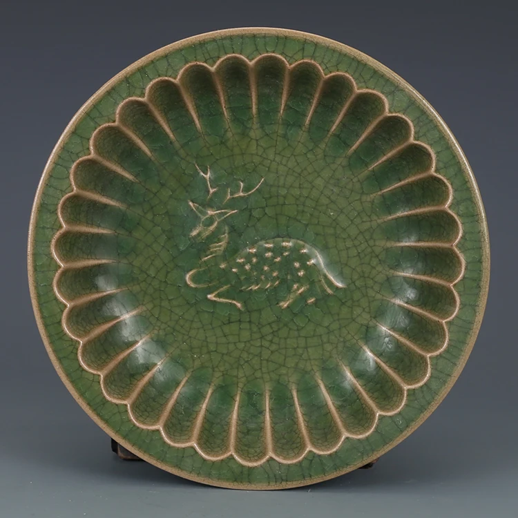 Rare SongDynasty porcelain plate green glaze deer wash Hand-painted crafts Decoration collection &ampAdornment | Дом и сад
