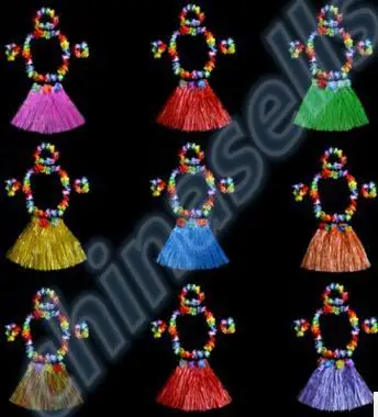 12sets 60CM 5PCS/set Plastic Fibers Women Grass Skirts Hawaiian Hula Skirt set cheerleaders costumes Ladies Dress Up