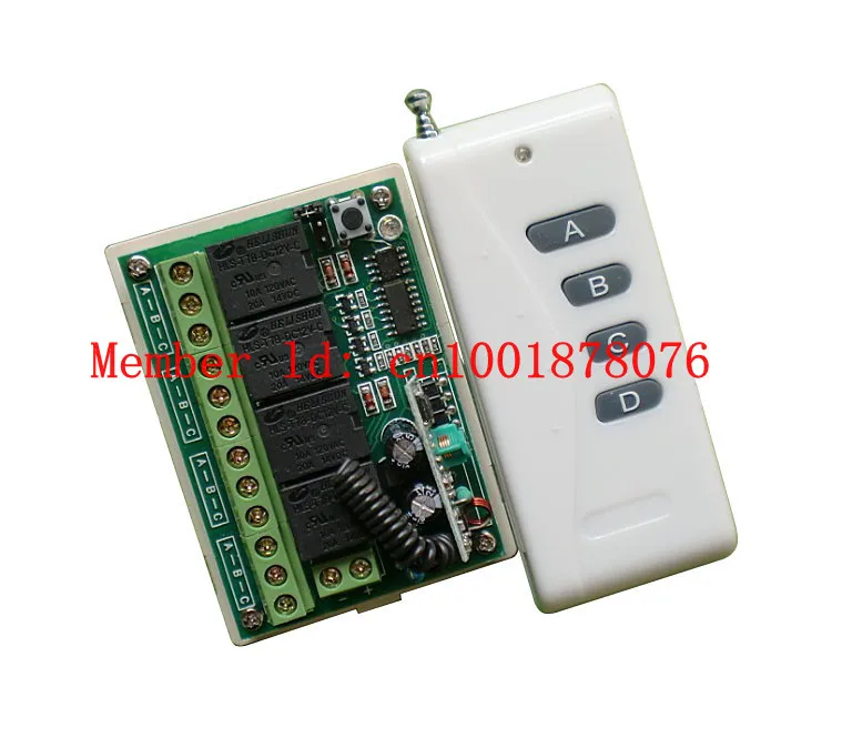Free postage DC12V 4CH 4 channel 10A learning wireless remote control switch with 1000 m RF transmitter lamps window controller |