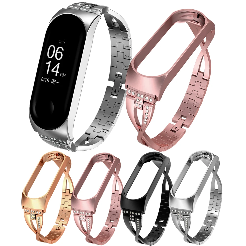 Браслет mi Band 4, стразы с бриллиантами, металлический браслет из нержавеющей стали для Xiaomi mi, браслет 4, браслет для mi Band 3 Correa