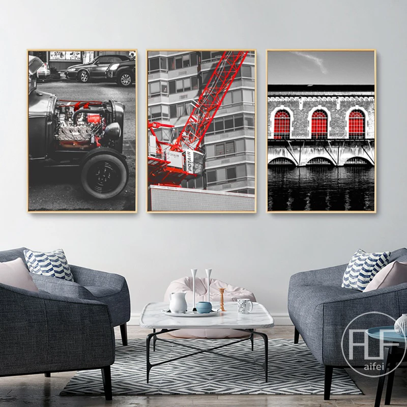 

Nordic Decorative Poster Black And White Red Tower Bicycle Simple Landscape Canvas Painting Modern Home Decoration Wall Pictures