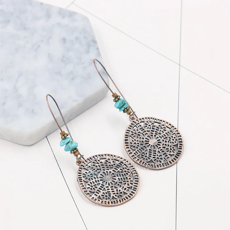 Винтаж полый Тотем круглые серьги-обручи с кулоном в этническом стиле ретро