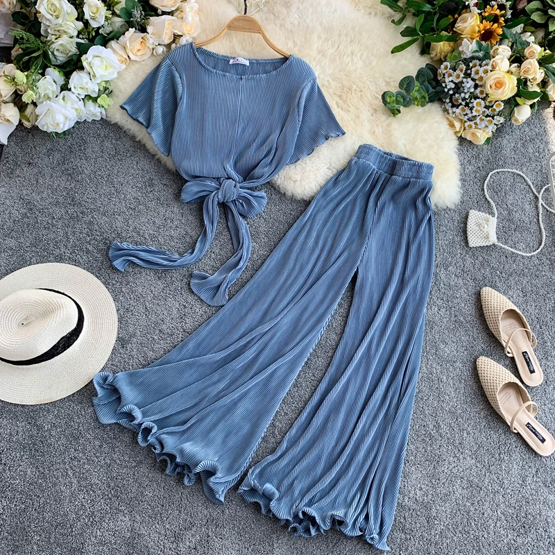 Женский комплект из 2 предметов ALPHALMODA блузка с бантом + расклешенные брюки