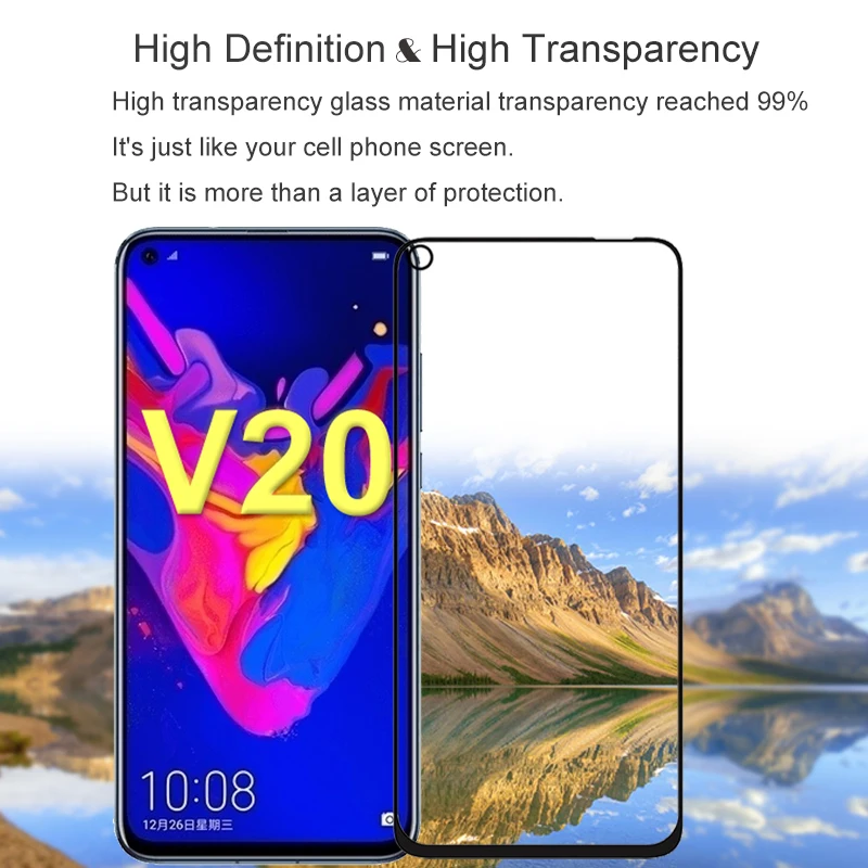 HereCase 2 шт Полное покрытие закаленное стекло для huawei View 20 honor V20 Защита экрана на