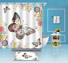 Занавеска для душа с бабочками и цветами с ковриком, очень длинная Водонепроницаемая Экологичная полиэфирная ткань для ванной комнаты, декор для ванны