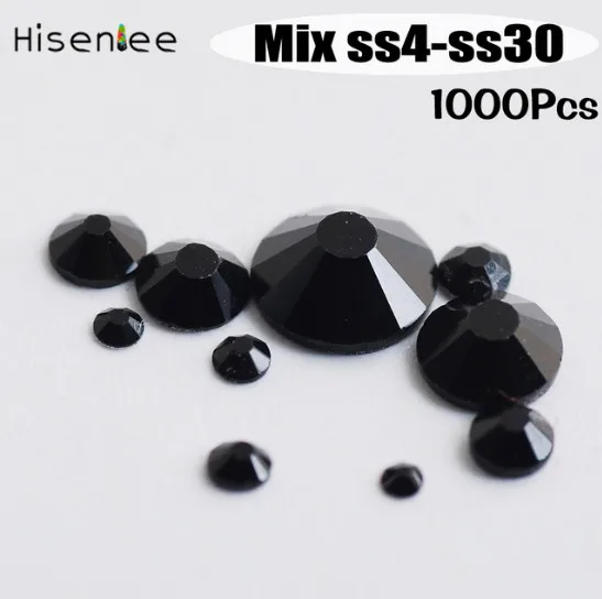 mix size ss4-ss30 Угольно-черный Стекло Камень Кристаллы Стразы для ногтей с блестками с плоской задней частью Стразы с прямой основой, на нейл-арта Стекло алмазы - Цвет: mix size ss4-ss30