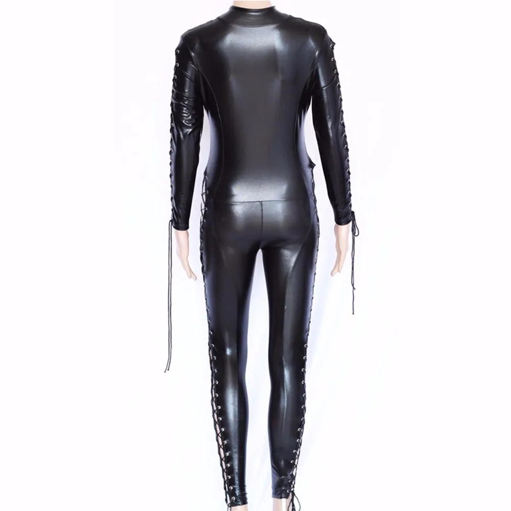 Женский комбинезон из искусственной кожи с открытой промежностью|bodysuit women
