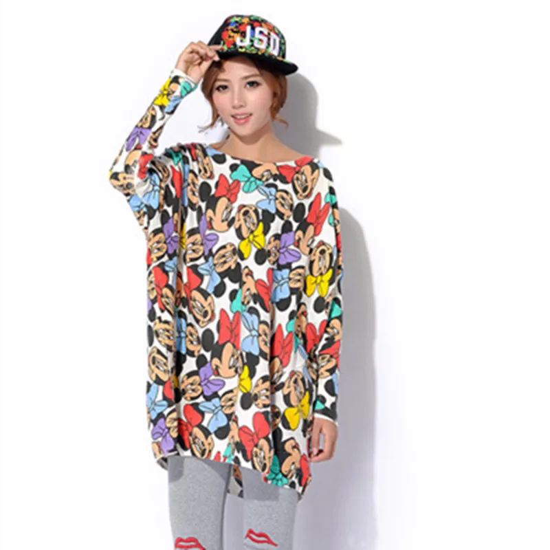 2019 women clothing batwing sleeve cartoon print relaxed sweater long Tops Female casual loose pullovers knitted jumpers 6015 | Женская